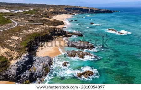 View of the Malhao beach in Vila Nova de Milfontes, Alentejo, Portugal.