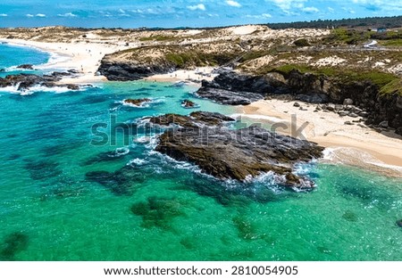 View of the Malhao beach in Vila Nova de Milfontes, Alentejo, Portugal.