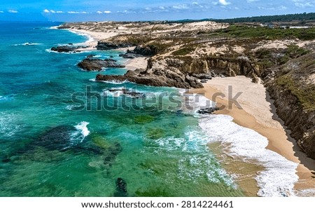 View of the Malhao beach in Vila Nova de Milfontes, Alentejo, Portugal.