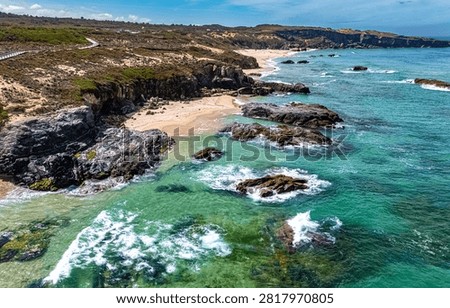 View of the Malhao beach in Vila Nova de Milfontes, Alentejo, Portugal.