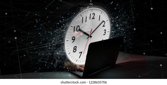 View of a Man holding a clock timer 3d rendering