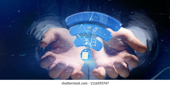 View Of A Man Holding A Contactless Credit Card Payment Concept 3d Rendering