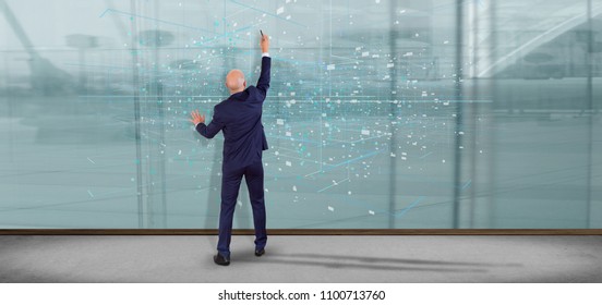 View of a Man holding Data binary cloud 3d rendering 