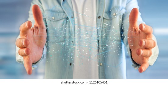 View of a Man holding Data binary cloud 3d rendering  - Powered by Shutterstock - Get 15% off with code: PIKWIZARD15