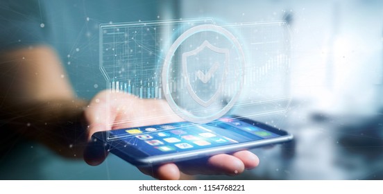 View of a Man holding a Shield web security concept 3d rendering - Shutterstock ID 1154768221