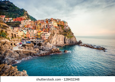 View of Manarola. Manarola is a small town in the province of La Spezia, Liguria, northern Italy.