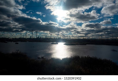 View Of Manhattan And The Hudson River Swamps From The Commuting Train