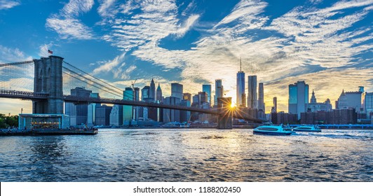 View To Manhattan Skyline Form Brooklyn Bridge Park