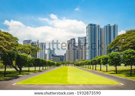 view of manila skyline from American Cemetery an Memorial in Philippines