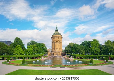 View of the Mannheim Water Tower at a sunny summer day