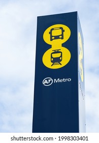 View Of Manukau Bus Station Sign. Auckland Transport. Auckland, New Zealand - June 21, 2021