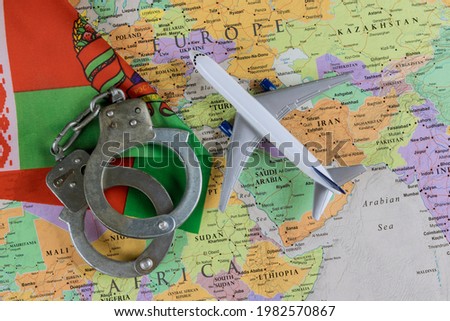 View of a map of flight bans over the republic Belarus after arrest detention journalist with illegal landing airplane on of tourist international passenger transportation