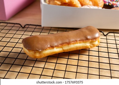 A View Of A Maple Donut Bar, In A Still Life Setting.