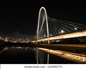 View Of Margaret Hunt Hill Bridge In Dallas Texas At Night Above Trinity River