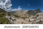 View of Marie lake and valley from Selden Pass along the John Muir trail.