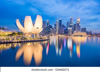 View Of Marina Bay At Night In Singapore City, Singapore