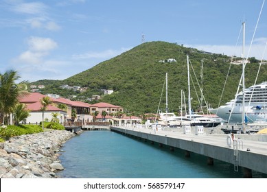 The view of marina pier in Charlotte Amalie town on St. Thomas island (U.S. Virgin Islands).