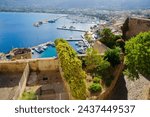 View of the Marina and the Ville-Basse (lower town) from the Citadel, in Calvi, The Balagne, Corsica, France