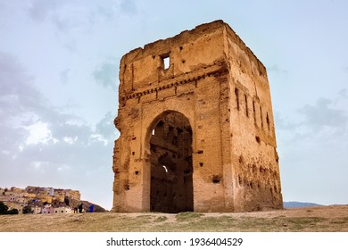 View Of The Marinid Tombs Ruins.  It Ruined Tombs On A Hill Above And North Of Fes Al-Bali, The Old City Of Fez, Morocco. They Were A Royal Necropolis For The Marinid Dynasty (13th To 15th C.).