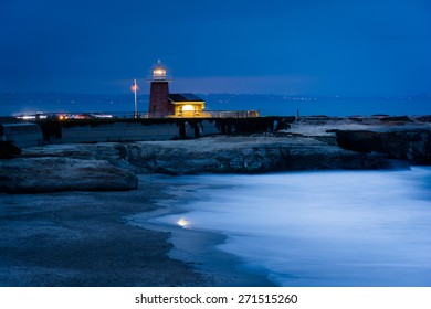 View Of Mark Abbott Memorial Lighthouse At Night, In Santa Cruz, California.