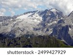 view of the Marmolada glacier seen from the North side in the Italian Dolomites in the European Alps in summer