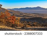 A view of Medford, Oregon and the Rogue River Valley in the fall season from Roxy Anne Peak in Prescott State Park. 