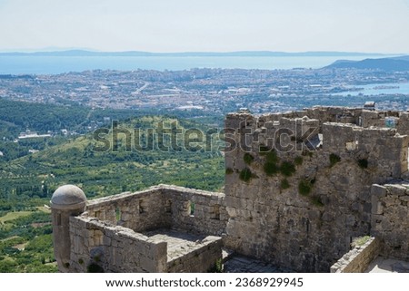 View from the Medieval Fortress Klis in Croatia with the City of Split and the Adriatic Sea in the Background