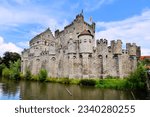 View of the medieval Gravensteen Castle in Ghent, Belgium