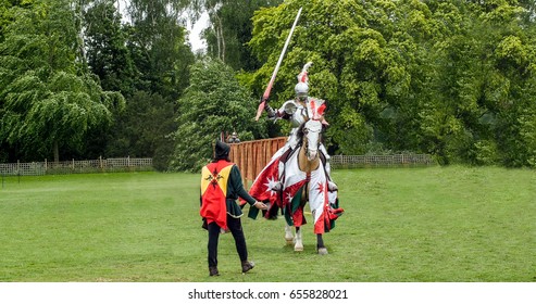 View Of A Medieval Knight And Horse In Armour And Costume Ready For Jousting