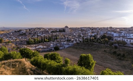 View of the medieval tourist village of Chinchón in Madrid, Spain, in the morning light