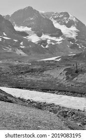 View Of Melting Athabasca Glacier During The 2021 Summer Heat Wave (monochrome)