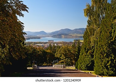 A view from the memorial of the fallen hero in the Second World War on Haj-Nicovo to the dam of Liptovska Mara. Beautiful Liptov.