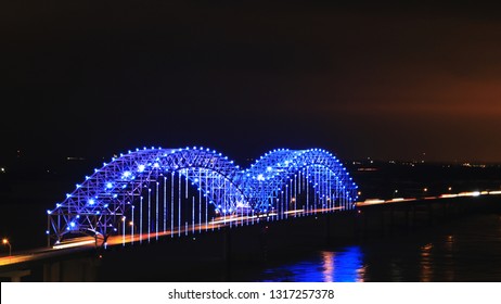 A View Of Memphis, Tennessee Bridge After Dark