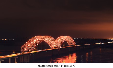 A View Of Memphis, Tennessee Bridge At Night