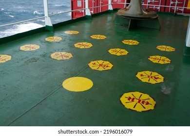 View of a merchant ships muster station marked on the boat deck - Shutterstock ID 2196016079