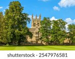 View to Merton College of Oxford University from the meadow. Oxford, England