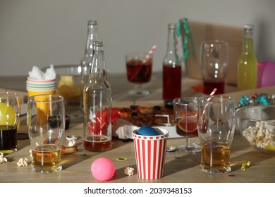 View Of Messy Table After Party Indoors