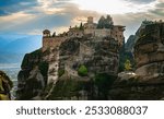 View of Meteora with Eastern Orthodox monasteries, a rock formation in the regional unit of Trikala, in Thessaly, in northwestern Greece, UNESCO World Heritage Site