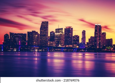 View of Miami at sunset, special photographic processing, USA