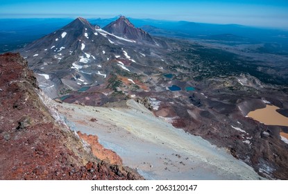 View of Middle Sister and North Sister from South Sister