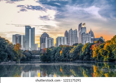 A view of the midtown Atlanta skyline from the nostalgic Piedmont Park. - Shutterstock ID 1221175291
