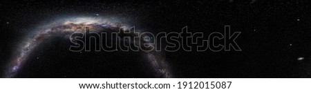 View of the Milky Way galaxy and cosmic bodies. Seamless spherical hdri panorama 360 degrees angle view for use in game development as sky dome or edit 360° VR drone shot or video