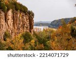 View of the Mississippi River from the Horseshoe Bluff Lookout in Dubuque, Iowa during autumn season. 