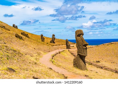 View of Moais Quarry at Rano Raraku on the Easter Island in Chile - Shutterstock ID 1412209160
