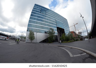 View of The modern Oslo business district Bjorvika on Dronning Eufemias gate street. Modern architecture. June 16,2018. Oslo,Norway