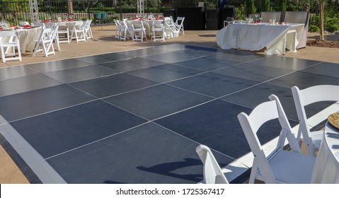 View Of A Modular Dance Floor At A Wedding Reception. Party Rental Equipment.