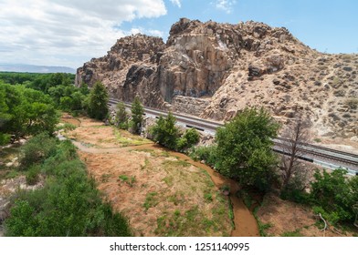 A View Of The Mojave River And Train Tracks Taken From D St In Victorville, California.