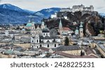 View from monchsberg hill towards old town, salzburg, austria, europe