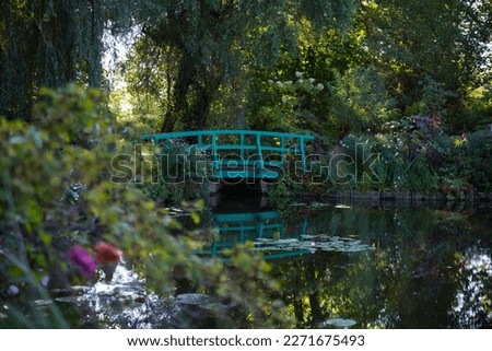 View of Monet garden with the famous bridge, used in his paintings, in giverny in france