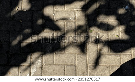 View Monotone Gray Brick Stone Sidewalk on the Ground for pedestrians. Sidewalks, driveways, Pavers, pavements on Ground Floor with Square Pattern covered with tree shadows. Background Texture. 